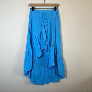 Stark X Tulip Hem Cotton Blue Pull On Stretch Waist Midi Skirt Size Small